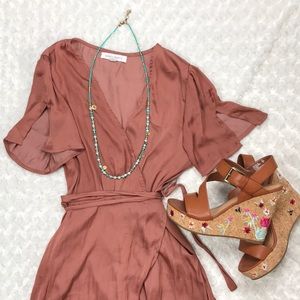 ASOS Honey Punch Rust Autumn Wrap Front Tea Dress